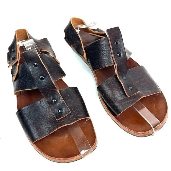 Cydwoq Men’s Leather Slingback Sandals Brown Handmade in New York size 45 US 11 - Picture 1 of 14